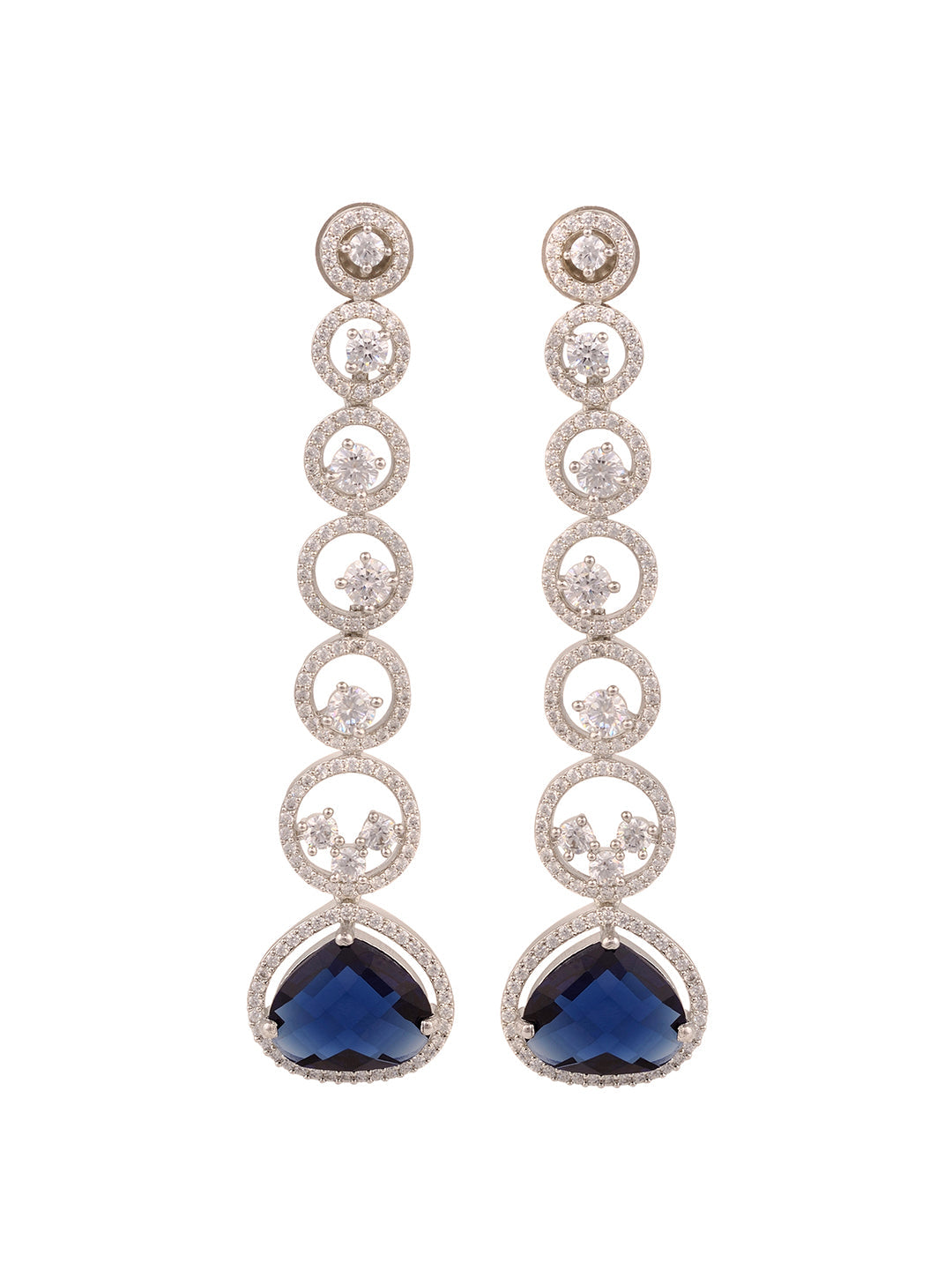 White Rhodium Plated Blue AD studded Drop Earrings, zaveri pearls, sale price rs, sale price, sale gold plated, sale gold, sale, rubans, ring, regular price, priyassi jewellery, kushal's - Sa